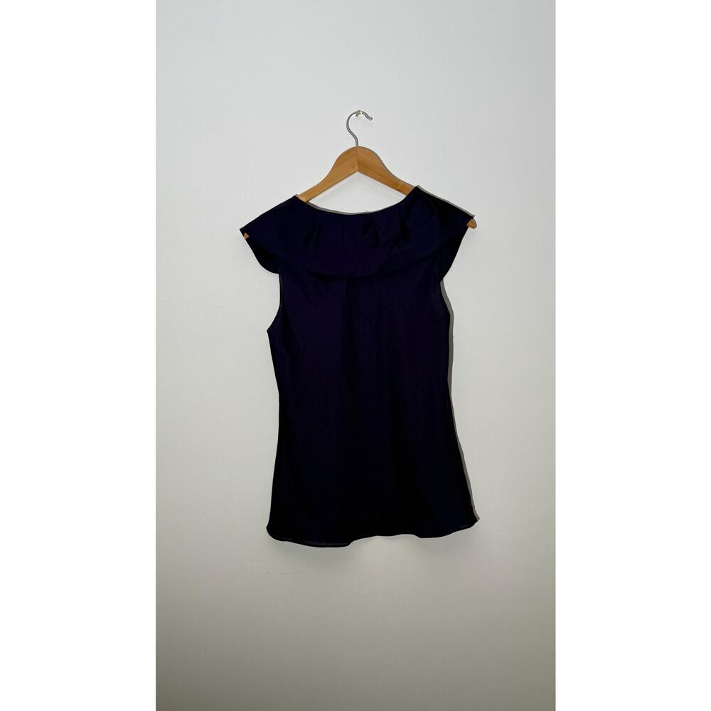 Ann Taylor Deep Purple Ruffled Portrait Neckline Sleeveless‎ Blouse, Size 10P - Picture 7 of 8
